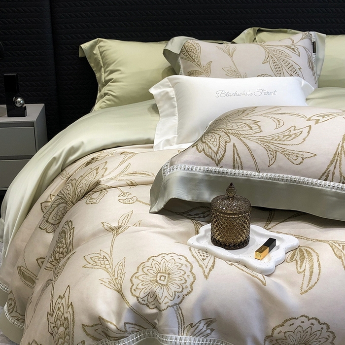 91家纺网 家纺一手货源 找家纺 黑白森林 2026新款轻奢天丝印花四件套 兰奥-绿