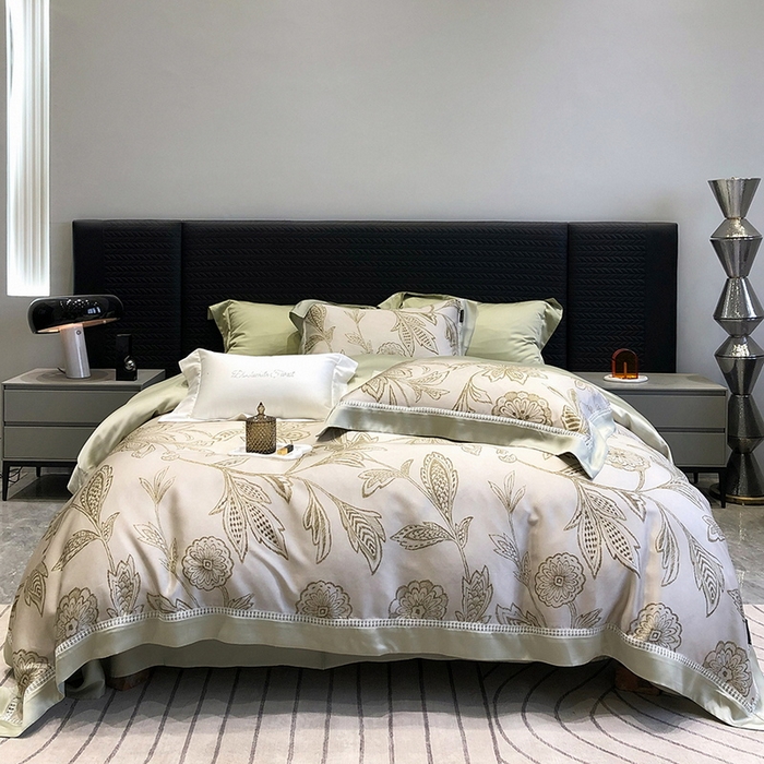 91家纺网 家纺一手货源 找家纺 黑白森林 2026新款轻奢天丝印花四件套 兰奥-绿