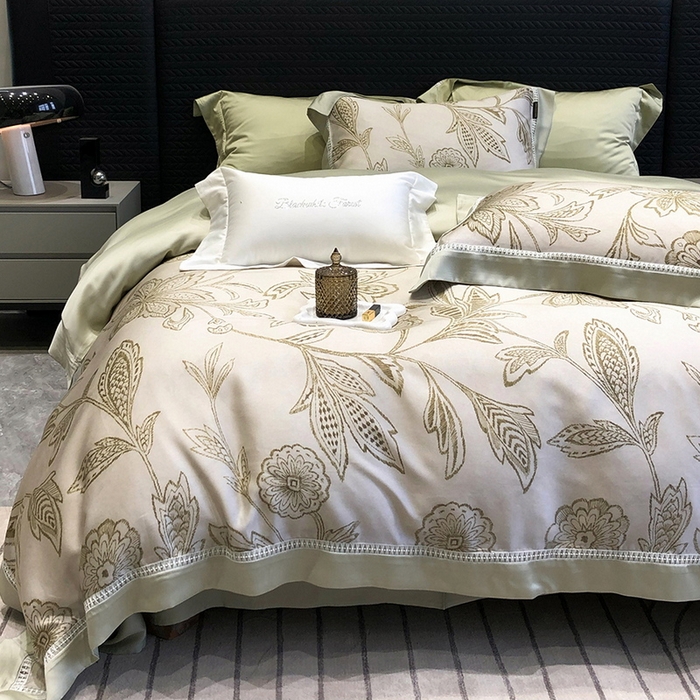 91家纺网 家纺一手货源 找家纺 黑白森林 2026新款轻奢天丝印花四件套 兰奥-绿