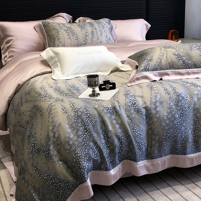 91家纺网 家纺一手货源 找家纺 黑白森林 2026新款轻奢天丝印花四件套 缦禾-灰