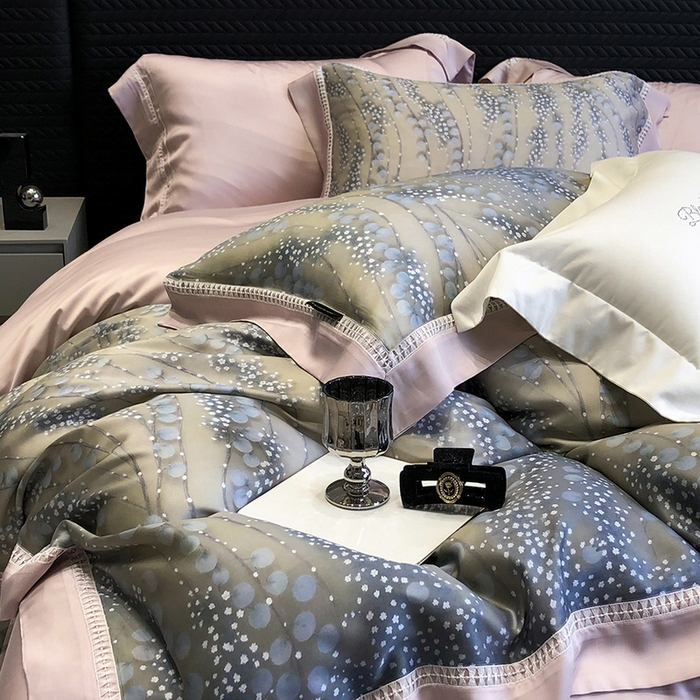 黑白森林 2026新款轻奢天丝印花四件套 缦禾-灰