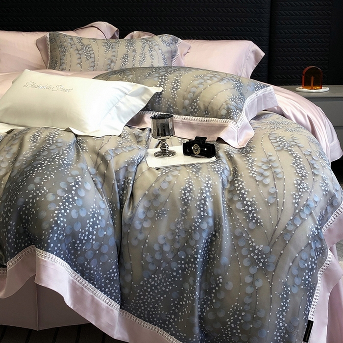 91家纺网 家纺一手货源 找家纺 黑白森林 2026新款轻奢天丝印花四件套 缦禾-灰