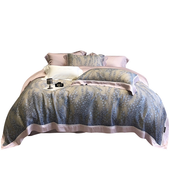 91家纺网 家纺一手货源 找家纺 黑白森林 2026新款轻奢天丝印花四件套 缦禾-灰