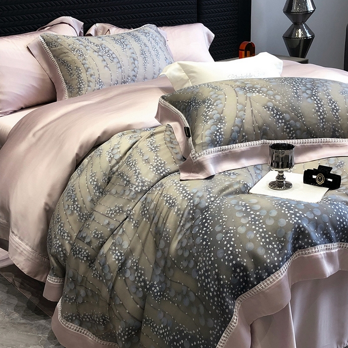 91家纺网 家纺一手货源 找家纺 黑白森林 2026新款轻奢天丝印花四件套 缦禾-灰