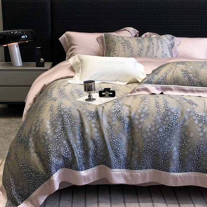 91家纺网 家纺一手货源 找家纺 黑白森林 2026新款轻奢天丝印花四件套 缦禾-灰