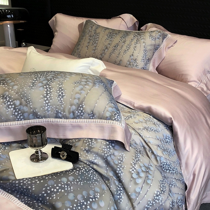 91家纺网 家纺一手货源 找家纺 黑白森林 2026新款轻奢天丝印花四件套 缦禾-灰