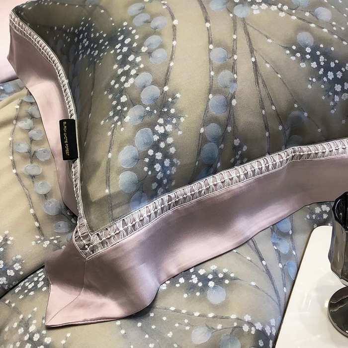 91家纺网 家纺一手货源 找家纺 黑白森林 2026新款轻奢天丝印花四件套 缦禾-灰