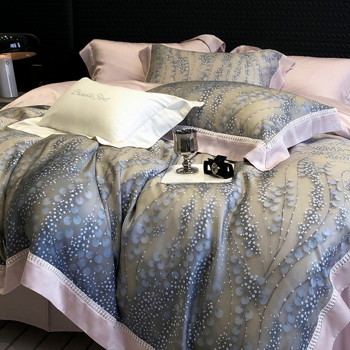 91家纺网 家纺一手货源 找家纺 黑白森林 2026新款轻奢天丝印花四件套 缦禾-灰