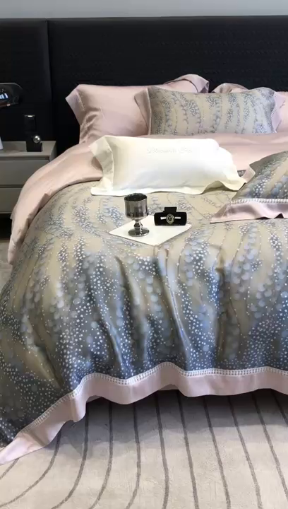 91家纺网 家纺一手货源 找家纺 黑白森林 2026新款轻奢天丝印花四件套 缦禾-灰