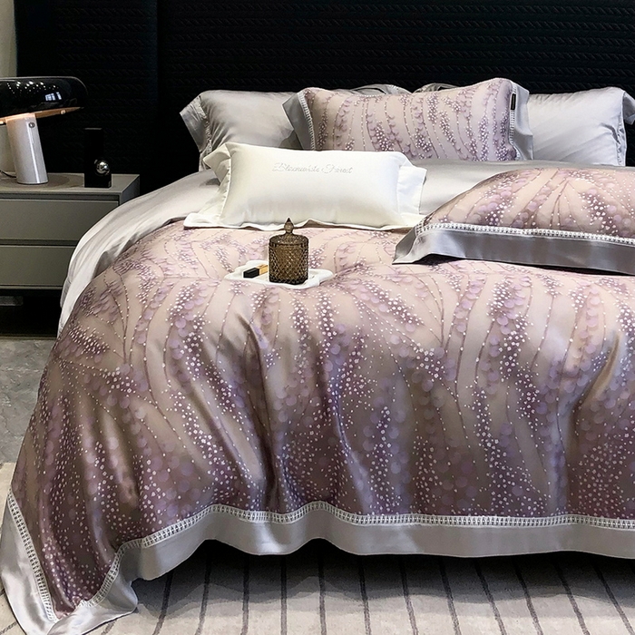 91家纺网 家纺一手货源 找家纺 黑白森林 2026新款轻奢天丝印花四件套 缦禾-紫