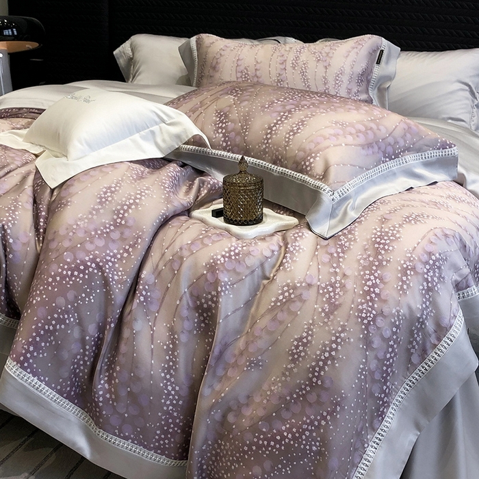 91家纺网 家纺一手货源 找家纺 黑白森林 2026新款轻奢天丝印花四件套 缦禾-紫