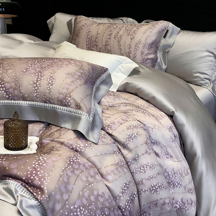 91家纺网 家纺一手货源 找家纺 黑白森林 2026新款轻奢天丝印花四件套 缦禾-紫