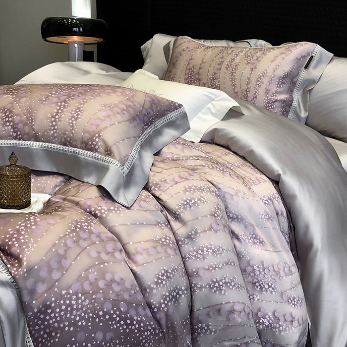 91家纺网 家纺一手货源 找家纺 黑白森林 2026新款轻奢天丝印花四件套 缦禾-紫