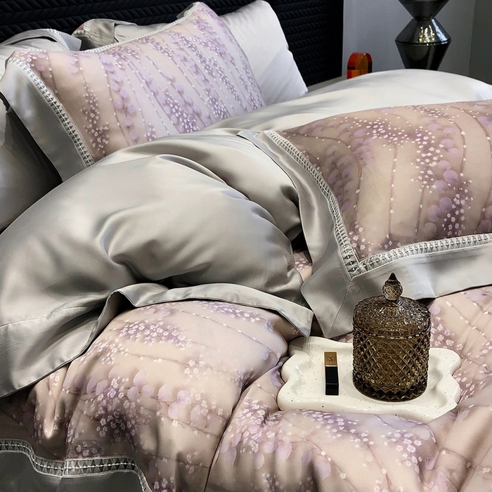 91家纺网 家纺一手货源 找家纺 黑白森林 2026新款轻奢天丝印花四件套 缦禾-紫