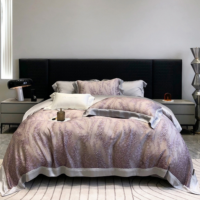 91家纺网 家纺一手货源 找家纺 黑白森林 2026新款轻奢天丝印花四件套 缦禾-紫