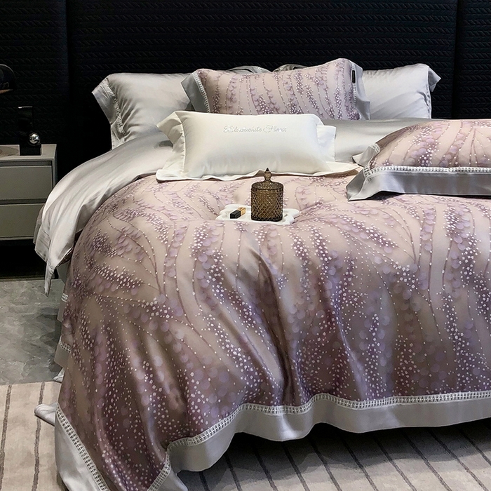 91家纺网 家纺一手货源 找家纺 黑白森林 2026新款轻奢天丝印花四件套 缦禾-紫