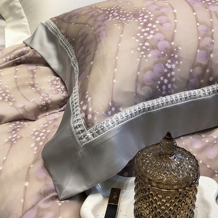 91家纺网 家纺一手货源 找家纺 黑白森林 2026新款轻奢天丝印花四件套 缦禾-紫