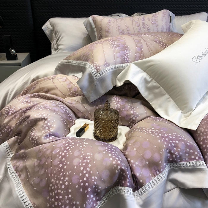 91家纺网 家纺一手货源 找家纺 黑白森林 2026新款轻奢天丝印花四件套 缦禾-紫