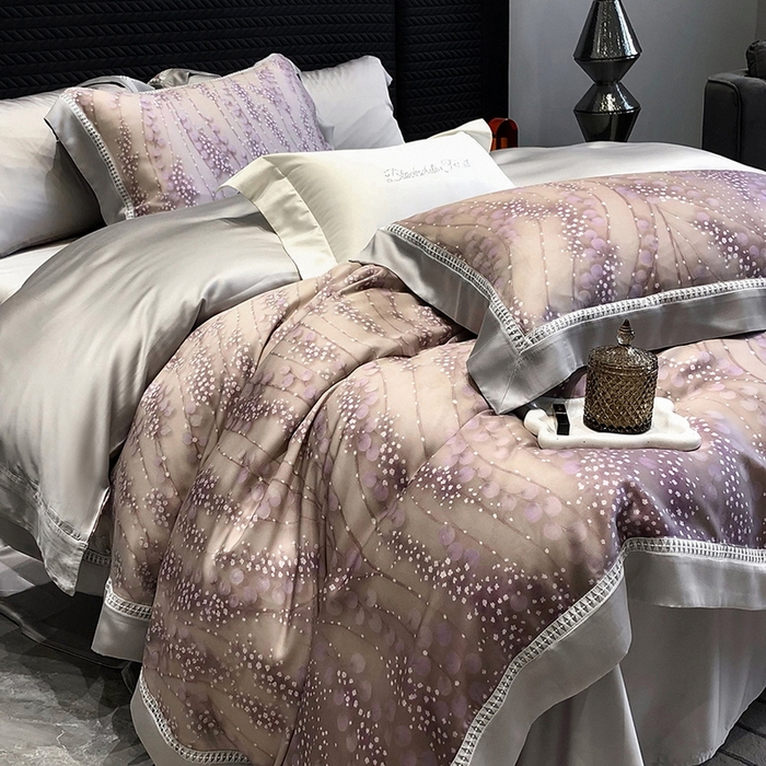 91家纺网 家纺一手货源 找家纺 黑白森林 2026新款轻奢天丝印花四件套 缦禾-紫