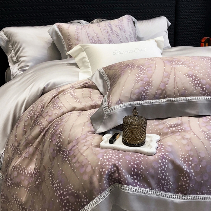 91家纺网 家纺一手货源 找家纺 黑白森林 2026新款轻奢天丝印花四件套 缦禾-紫