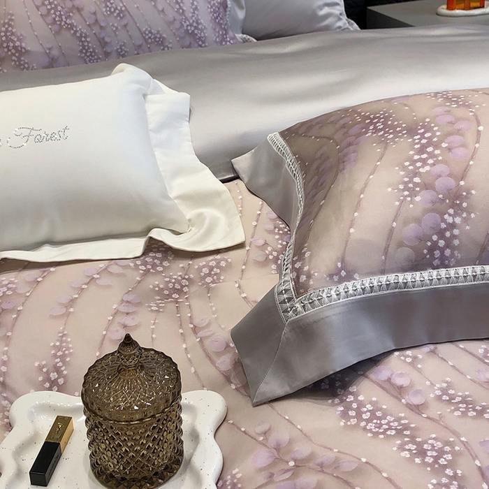 91家纺网 家纺一手货源 找家纺 黑白森林 2026新款轻奢天丝印花四件套 缦禾-紫