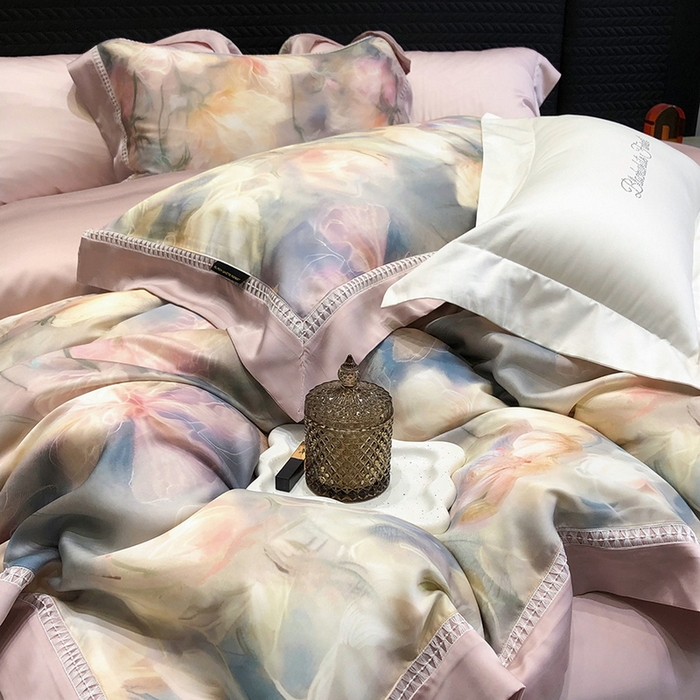 黑白森林 2026新款轻奢天丝印花四件套 梦境-粉