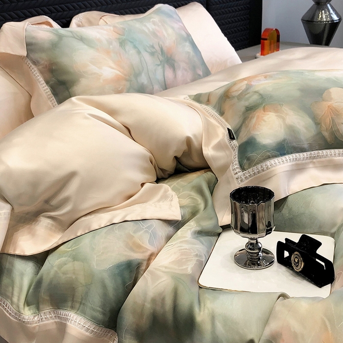 91家纺网 家纺一手货源 找家纺 黑白森林 2026新款轻奢天丝印花四件套 梦境-绿