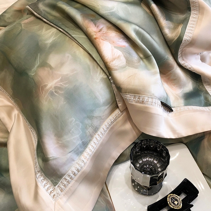 91家纺网 家纺一手货源 找家纺 黑白森林 2026新款轻奢天丝印花四件套 梦境-绿