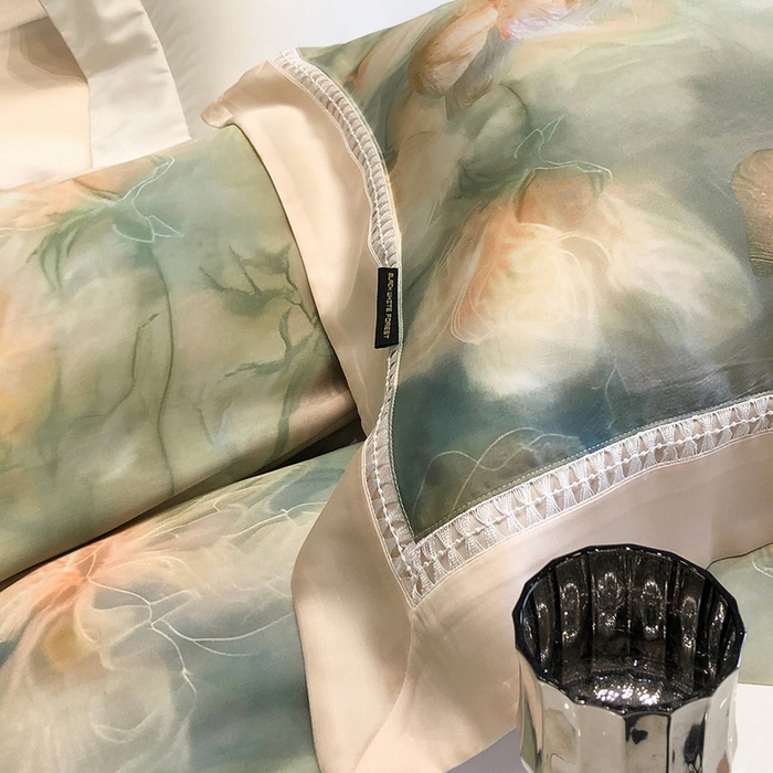 91家纺网 家纺一手货源 找家纺 黑白森林 2026新款轻奢天丝印花四件套 梦境-绿