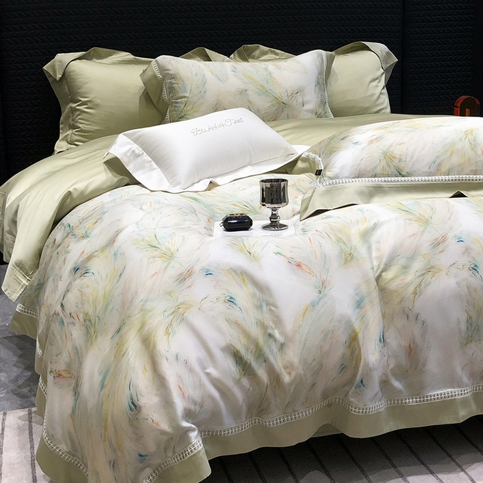 91家纺网 家纺一手货源 找家纺 黑白森林 2026新款轻奢天丝印花四件套 觅羽-绿