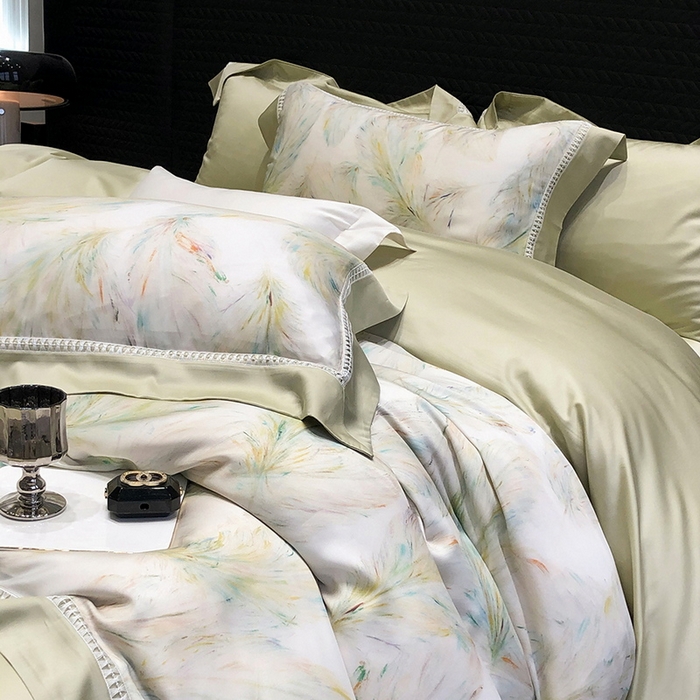 91家纺网 家纺一手货源 找家纺 黑白森林 2026新款轻奢天丝印花四件套 觅羽-绿