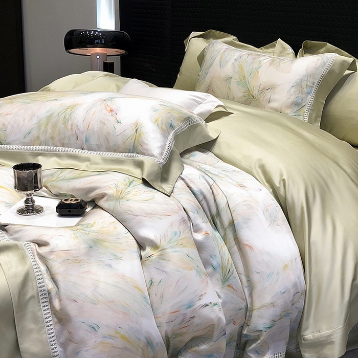 91家纺网 家纺一手货源 找家纺 黑白森林 2026新款轻奢天丝印花四件套 觅羽-绿