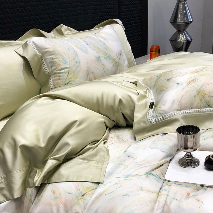 91家纺网 家纺一手货源 找家纺 黑白森林 2026新款轻奢天丝印花四件套 觅羽-绿