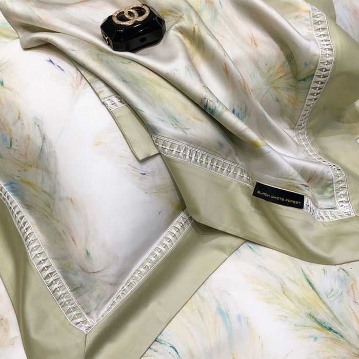 91家纺网 家纺一手货源 找家纺 黑白森林 2026新款轻奢天丝印花四件套 觅羽-绿