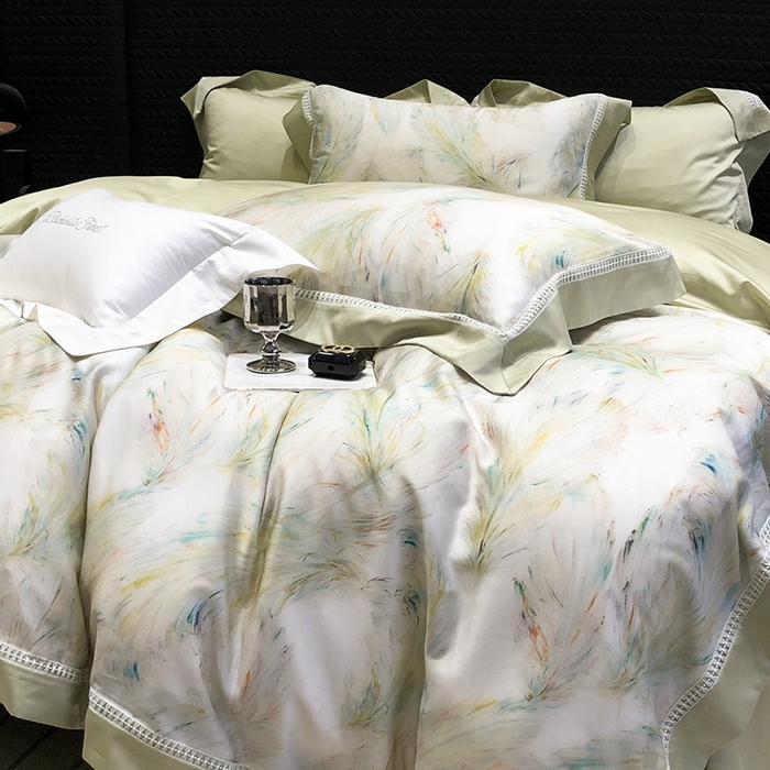 91家纺网 家纺一手货源 找家纺 黑白森林 2026新款轻奢天丝印花四件套 觅羽-绿