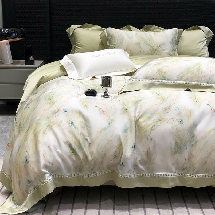 91家纺网 家纺一手货源 找家纺 黑白森林 2026新款轻奢天丝印花四件套 觅羽-绿