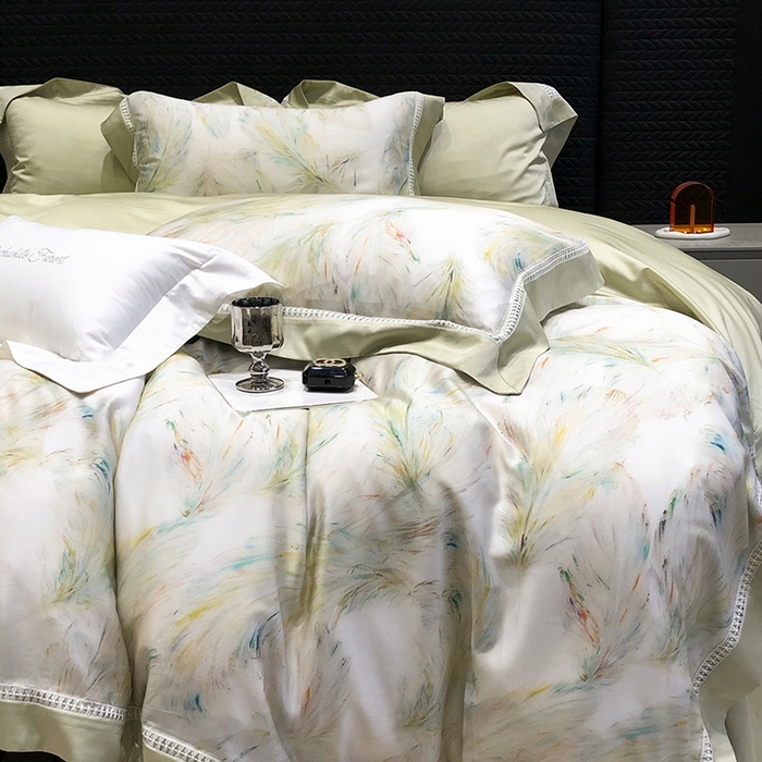 91家纺网 家纺一手货源 找家纺 黑白森林 2026新款轻奢天丝印花四件套 觅羽-绿