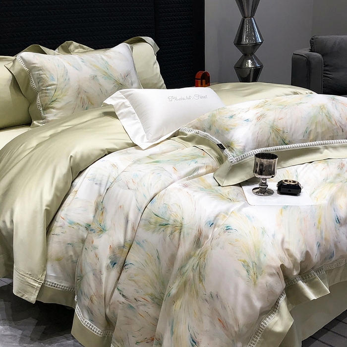 91家纺网 家纺一手货源 找家纺 黑白森林 2026新款轻奢天丝印花四件套 觅羽-绿