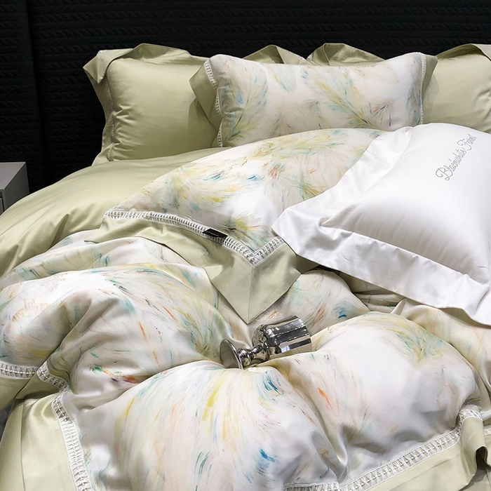 91家纺网 家纺一手货源 找家纺 黑白森林 2026新款轻奢天丝印花四件套 觅羽-绿