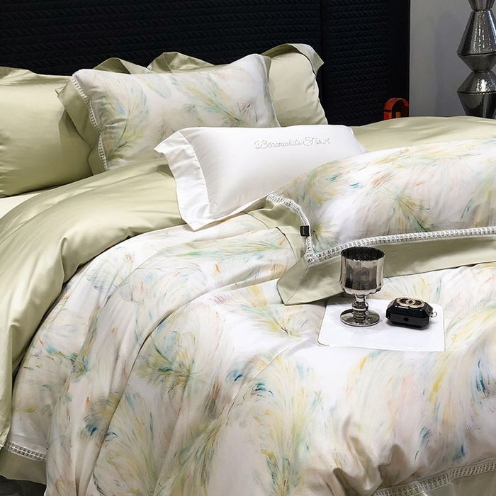 91家纺网 家纺一手货源 找家纺 黑白森林 2026新款轻奢天丝印花四件套 觅羽-绿