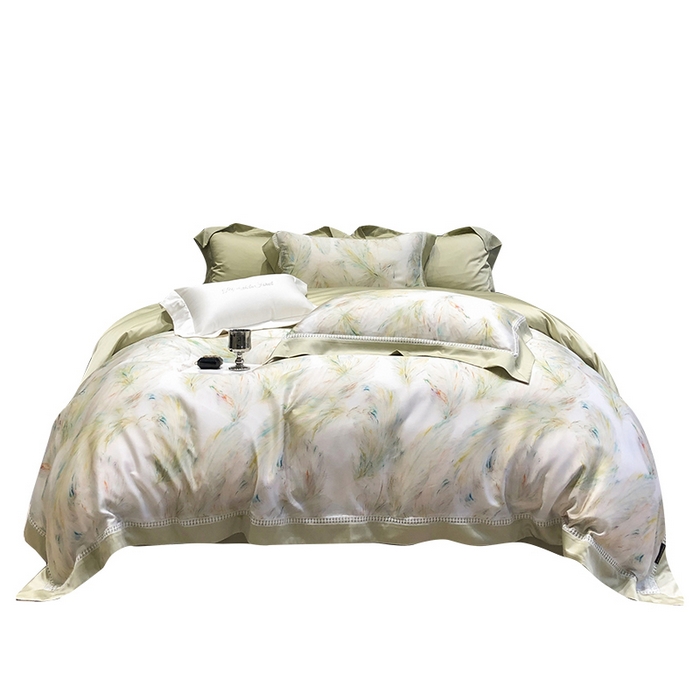 91家纺网 家纺一手货源 找家纺 黑白森林 2026新款轻奢天丝印花四件套 觅羽-绿