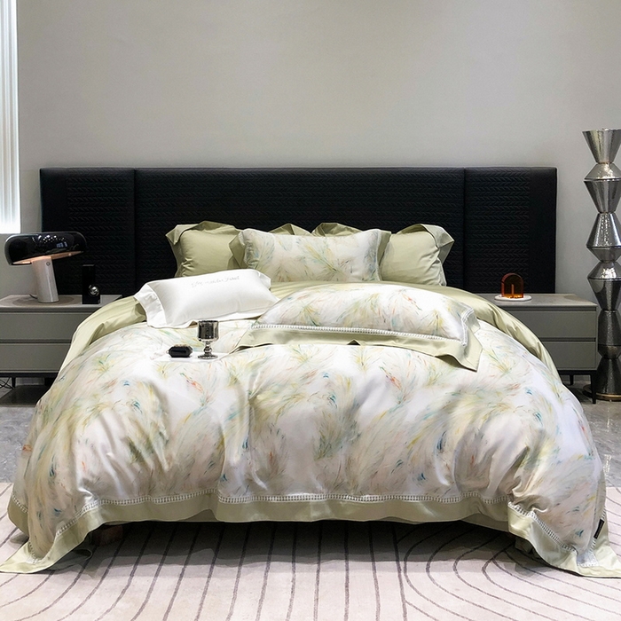 91家纺网 家纺一手货源 找家纺 黑白森林 2026新款轻奢天丝印花四件套 觅羽-绿