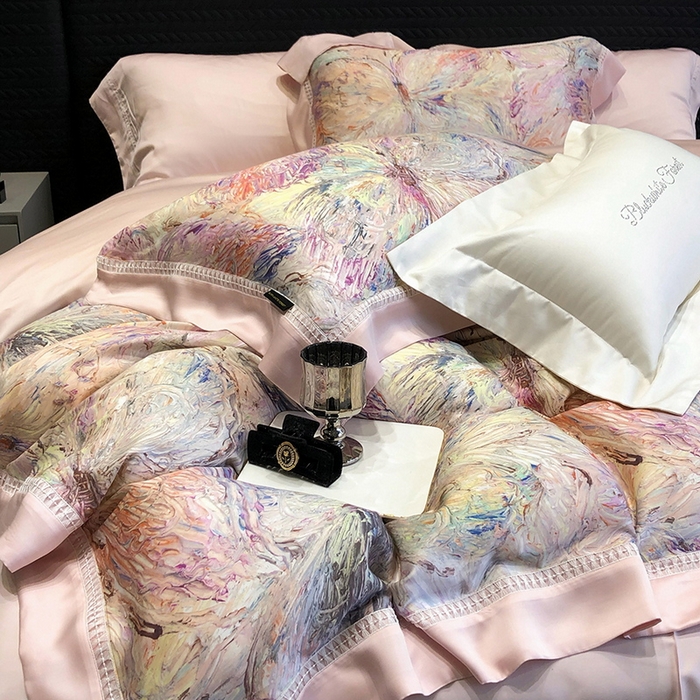 91家纺网 家纺一手货源 找家纺 黑白森林 2026新款轻奢天丝印花四件套 慕颜