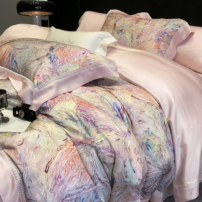 91家纺网 家纺一手货源 找家纺 黑白森林 2026新款轻奢天丝印花四件套 慕颜