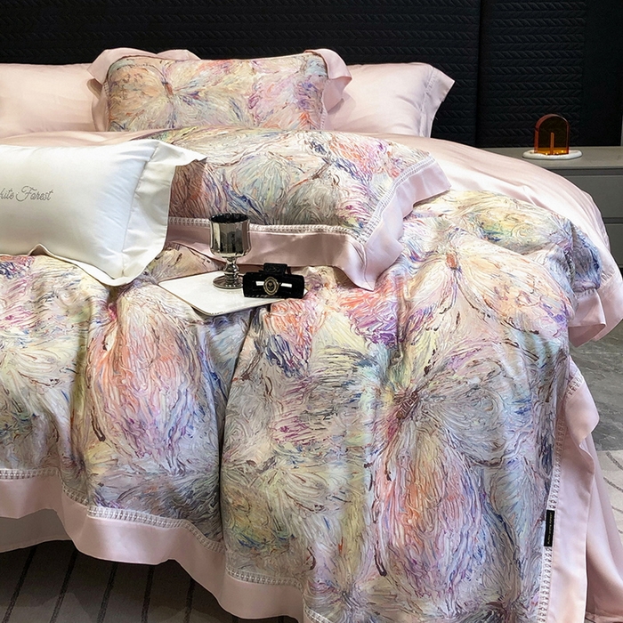 91家纺网 家纺一手货源 找家纺 黑白森林 2026新款轻奢天丝印花四件套 慕颜