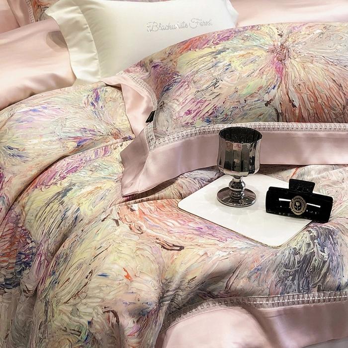 91家纺网 家纺一手货源 找家纺 黑白森林 2026新款轻奢天丝印花四件套 慕颜