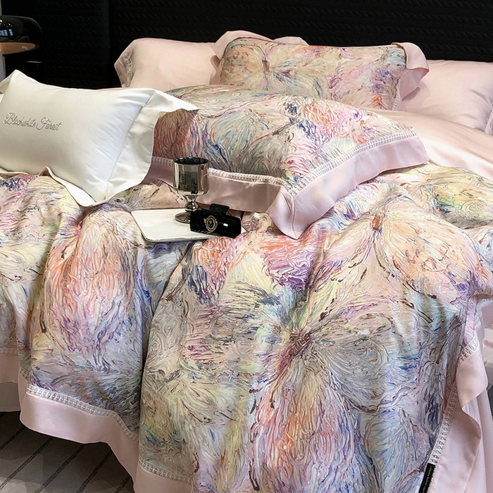 91家纺网 家纺一手货源 找家纺 黑白森林 2026新款轻奢天丝印花四件套 慕颜