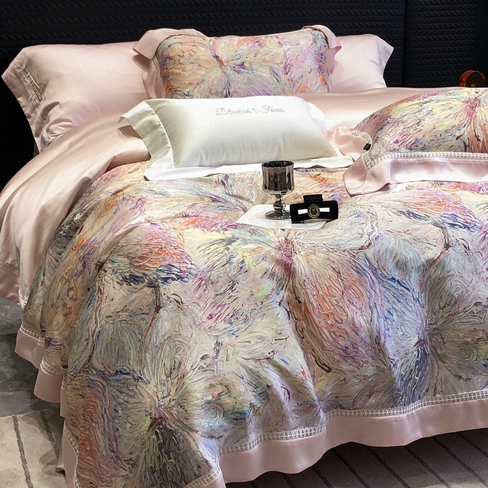 91家纺网 家纺一手货源 找家纺 黑白森林 2026新款轻奢天丝印花四件套 慕颜