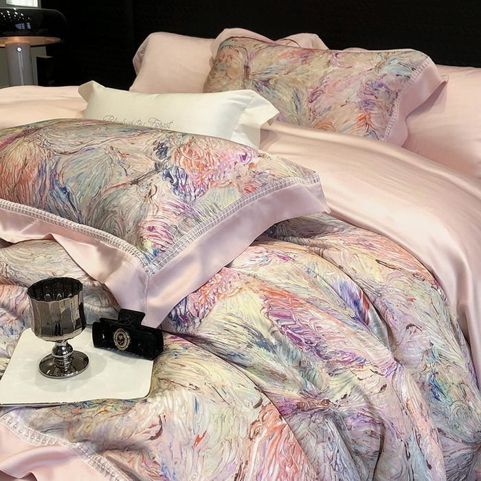 91家纺网 家纺一手货源 找家纺 黑白森林 2026新款轻奢天丝印花四件套 慕颜