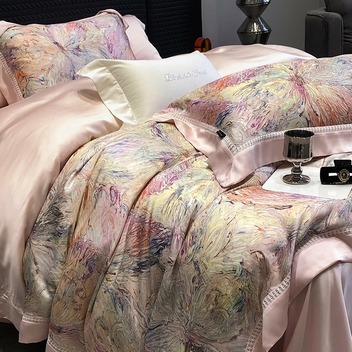 91家纺网 家纺一手货源 找家纺 黑白森林 2026新款轻奢天丝印花四件套 慕颜